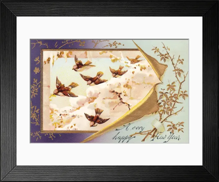 Framed Print : Birds in flight on a New Year card Framed Print : Birds in flight on a New Year card