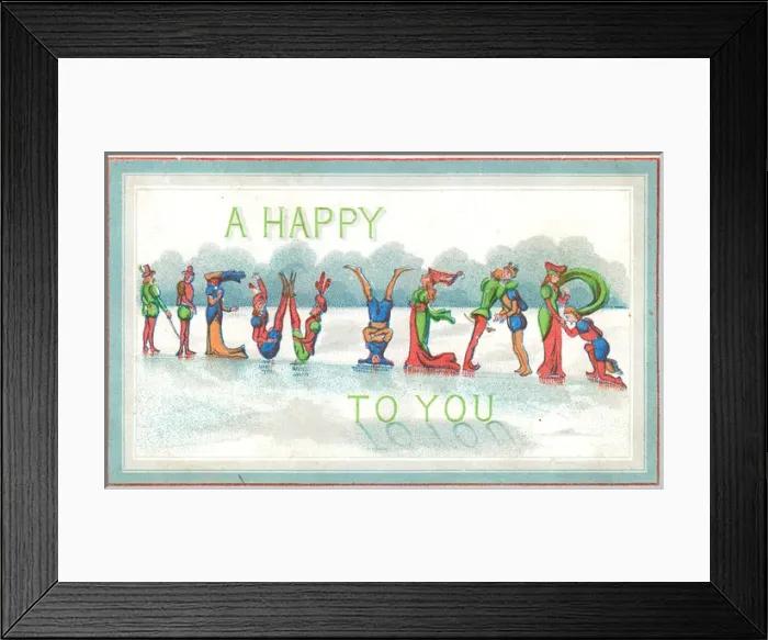 Framed Print : People in historical costume on a New Year card Framed Print : People in historical costume on a New Year card