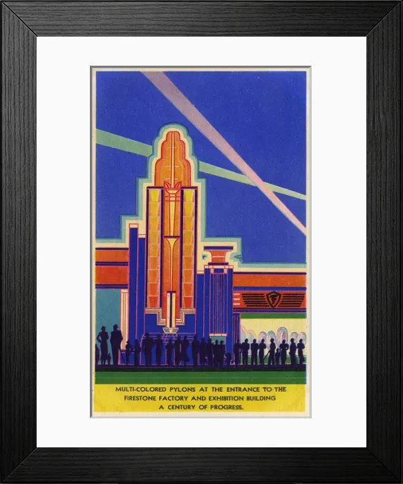 Framed Print : Firestone Multi-Colour Pylons - A Century of Progress Framed Print : Firestone Multi-Colour Pylons - A Century of Progress