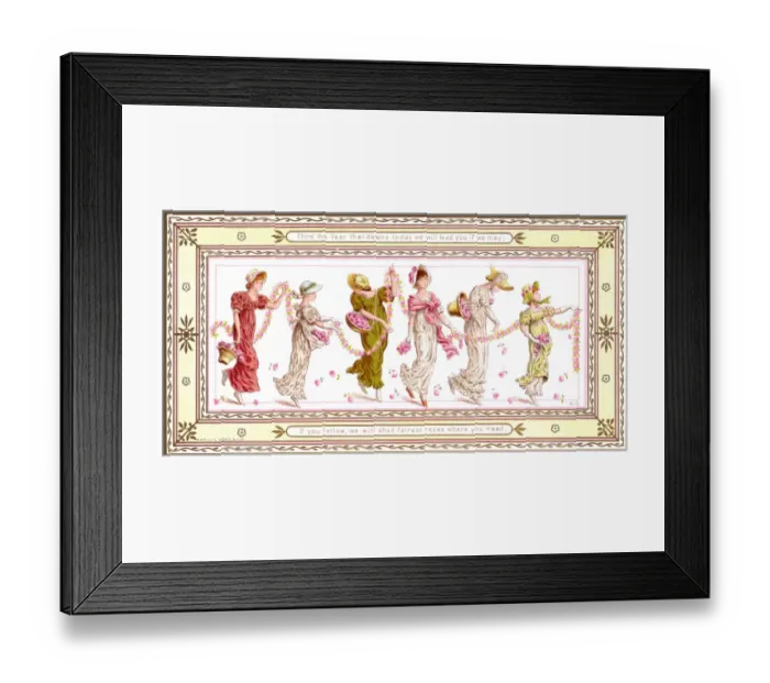 Framed Print : Six ladies with flowers on a New Year card Framed Print : Six ladies with flowers on a New Year card