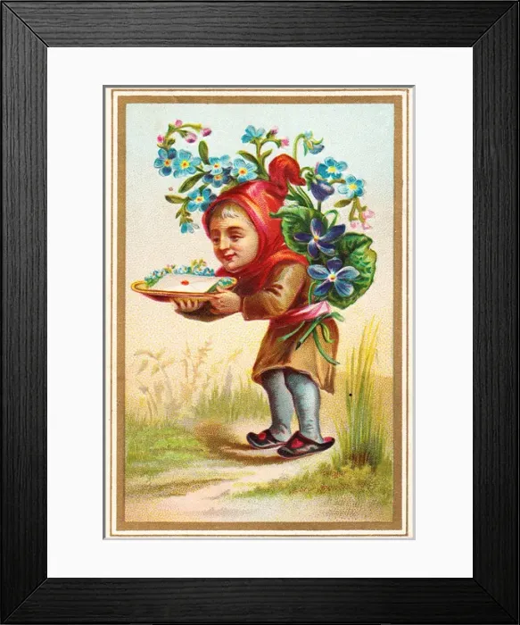 Framed Print : Elf delivering a letter on a greetings card Framed Print : Elf delivering a letter on a greetings card
