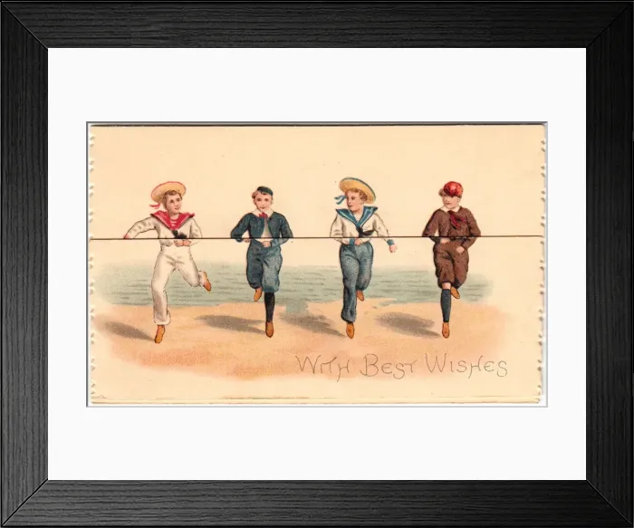 Framed Print : Four boys on a Best Wishes card Framed Print : Four boys on a Best Wishes card