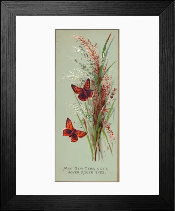 Framed Print : Butterflies and flowers on a New Year card Framed Print : Butterflies and flowers on a New Year card