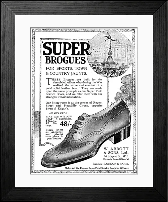 Framed Print : Super brogues advertisement, 1919 Framed Print : Super brogues advertisement, 1919