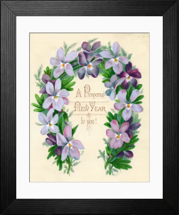 Framed Print : Mauve and purple flowers on a New Year card Framed Print : Mauve and purple flowers on a New Year card