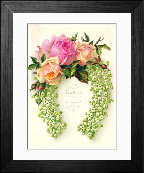 Framed Print : Flowers in horseshoe shape on a French greetings card Framed Print : Flowers in horseshoe shape on a French greetings card