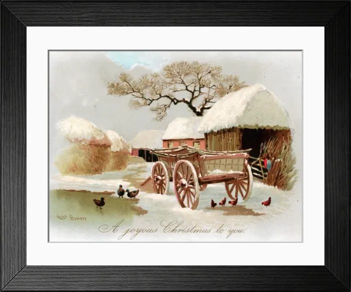 Framed Print : Snow scene with ducks and pond on a Christmas card Framed Print : Snow scene with ducks and pond on a Christmas card