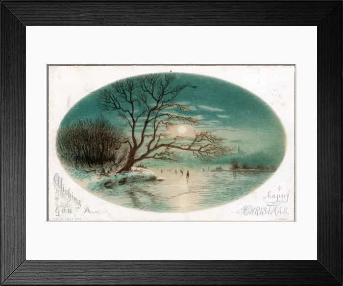 Framed Print : Moonlit scene with skaters on a Christmas card Framed Print : Moonlit scene with skaters on a Christmas card