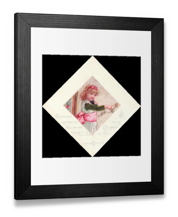 Framed Print : Little girl looking through a window on a Christmas card Framed Print : Little girl looking through a window on a Christmas card