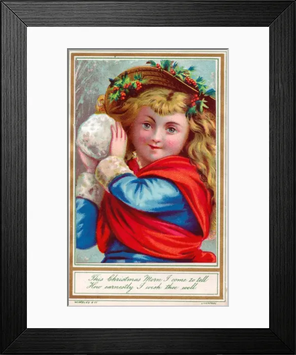 Framed Print : Little girl with snowball on a Christmas card Framed Print : Little girl with snowball on a Christmas card