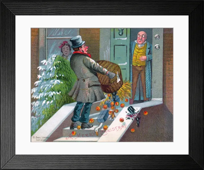 Framed Print : Delivery man on a Christmas card Framed Print : Delivery man on a Christmas card