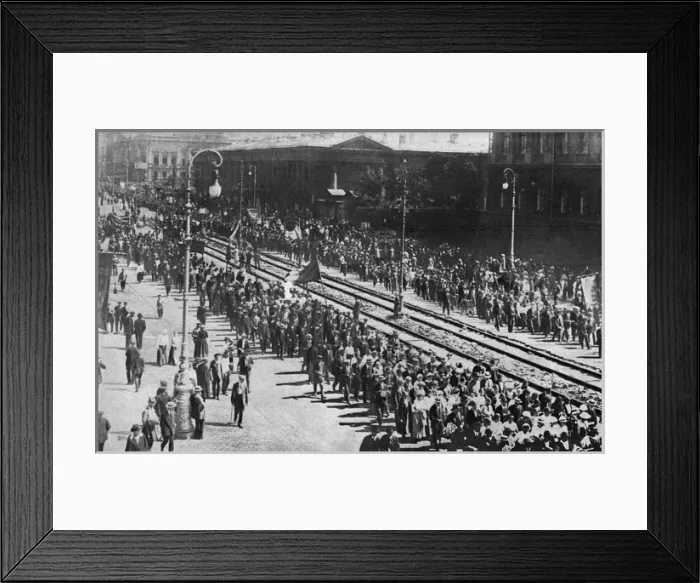 Framed Print : Political parade with banners in a Russian street Framed Print : Political parade with banners in a Russian street