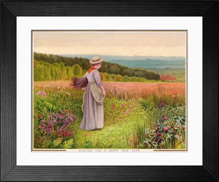 Framed Print : Rural scene in summer on a New Year card Framed Print : Rural scene in summer on a New Year card