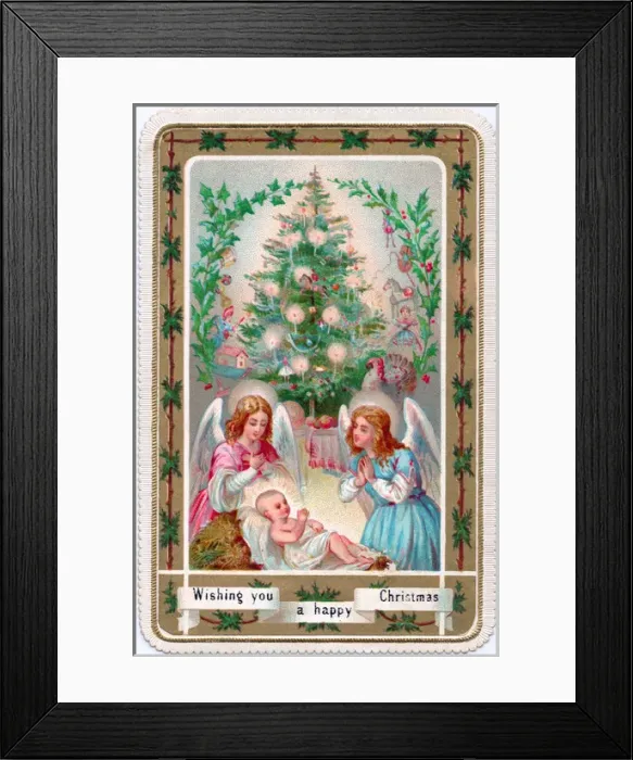 Framed Print : Decorated tree on a Christmas card Framed Print : Decorated tree on a Christmas card
