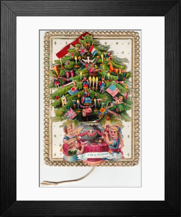 Framed Print : Decorated tree on a Christmas card Framed Print : Decorated tree on a Christmas card