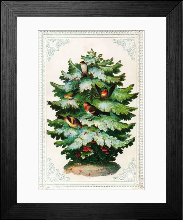 Framed Print : Tree with frosted leaves on a Christmas card Framed Print : Tree with frosted leaves on a Christmas card