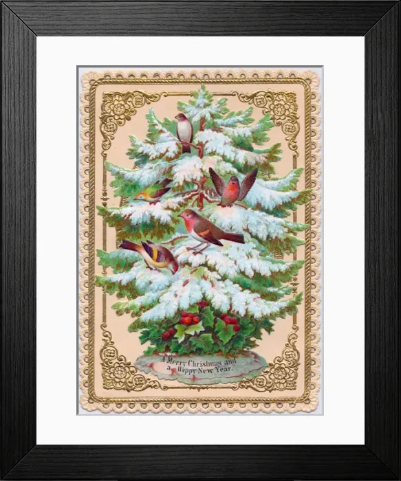Framed Print : Tree with frosted leaves on a Christmas and New Year card Framed Print : Tree with frosted leaves on a Christmas and New Year card