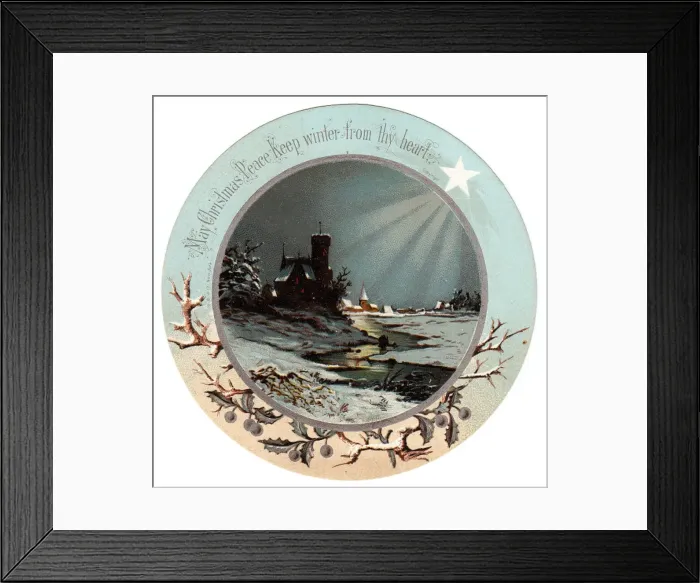 Framed Print : Snow scene with star on a circular Christmas card Framed Print : Snow scene with star on a circular Christmas card