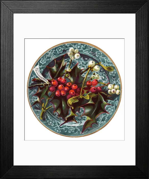 Framed Print : Holly and mistletoe on a circular Christmas card Framed Print : Holly and mistletoe on a circular Christmas card
