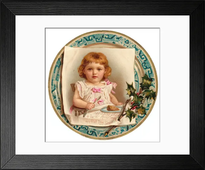 Framed Print : Little girl on a circular Christmas and New Year card Framed Print : Little girl on a circular Christmas and New Year card