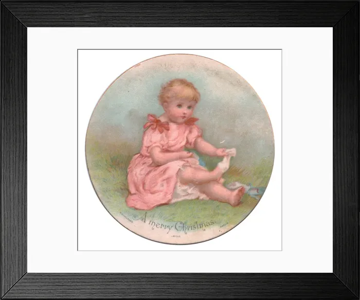 Framed Print : Little girl in pink on a circular Christmas card Framed Print : Little girl in pink on a circular Christmas card