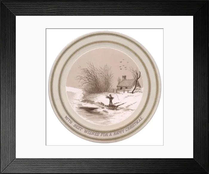 Framed Print : Man in the snow on a circular Christmas card Framed Print : Man in the snow on a circular Christmas card