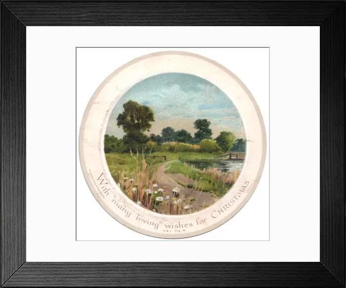 Framed Print : Rural scene on a circular Christmas card Framed Print : Rural scene on a circular Christmas card