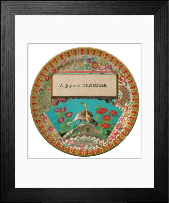 Framed Print : Birds and flowers on a circular Christmas card Framed Print : Birds and flowers on a circular Christmas card