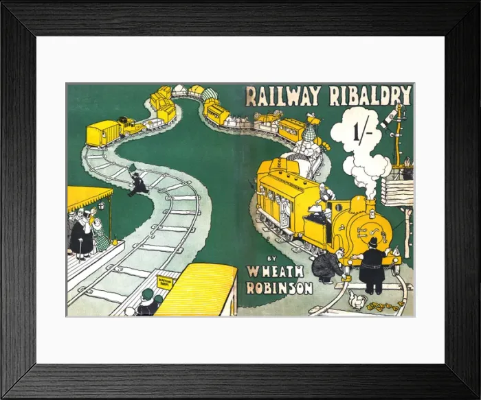 Framed Print : Front and back covers, Railway Ribaldry by W Heath Robinson Framed Print : Front and back covers, Railway Ribaldry by W Heath Robinson
