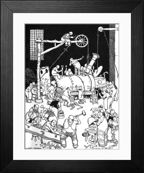 Framed Print : Illustration, Railway Ribaldry by W Heath Robinson Framed Print : Illustration, Railway Ribaldry by W Heath Robinson