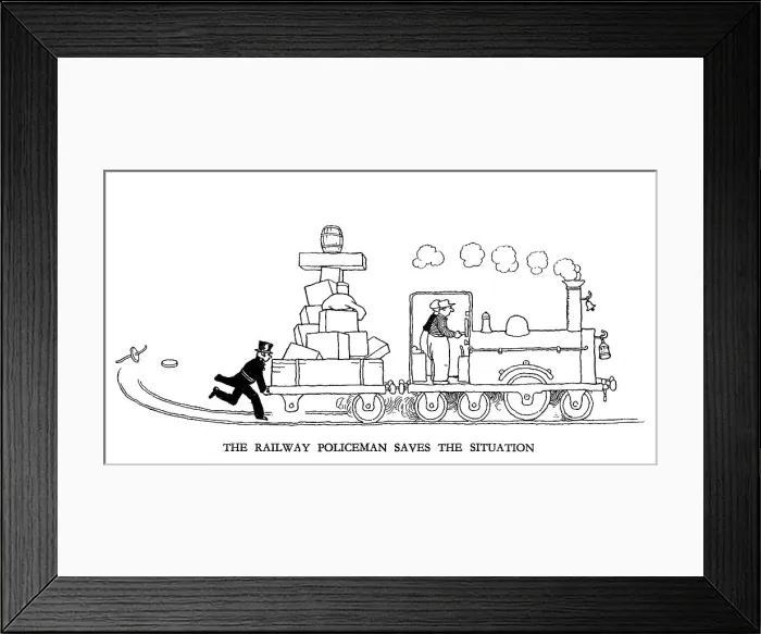 Framed Print : Vignette illustration, Railway Ribaldry by W Heath Robinson Framed Print : Vignette illustration, Railway Ribaldry by W Heath Robinson