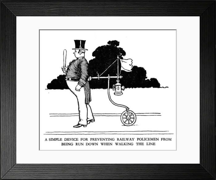 Framed Print : Vignette illustration, Railway Ribaldry by W Heath Robinson Framed Print : Vignette illustration, Railway Ribaldry by W Heath Robinson