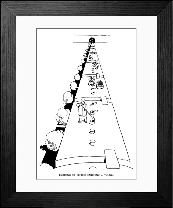 Framed Print : Vignette illustration, Railway Ribaldry by W Heath Robinson Framed Print : Vignette illustration, Railway Ribaldry by W Heath Robinson