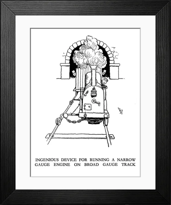 Framed Print : Vignette illustration, Railway Ribaldry by W Heath Robinson Framed Print : Vignette illustration, Railway Ribaldry by W Heath Robinson
