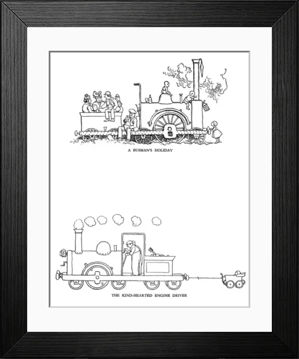 Framed Print : Vignette illustrations, Railway Ribaldry by W Heath Robinson Framed Print : Vignette illustrations, Railway Ribaldry by W Heath Robinson