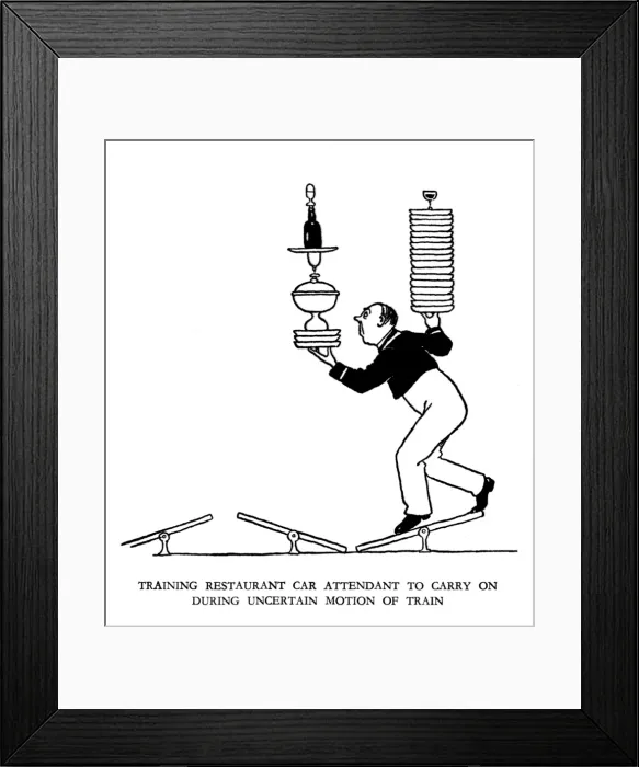 Framed Print : Vignette illustration, Railway Ribaldry by W Heath Robinson Framed Print : Vignette illustration, Railway Ribaldry by W Heath Robinson