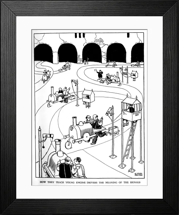 Framed Print : Illustration, Railway Ribaldry by W Heath Robinson Framed Print : Illustration, Railway Ribaldry by W Heath Robinson