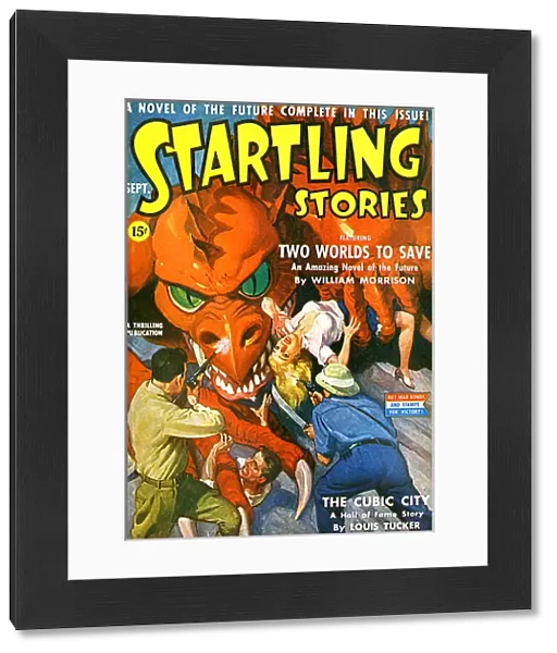 Startling Stories scifi magazine cover, dragon attack 1942