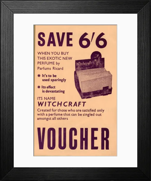 Framed Print : Advertisement voucher for Witchcraft Perfume Framed Print : Advertisement voucher for Witchcraft Perfume