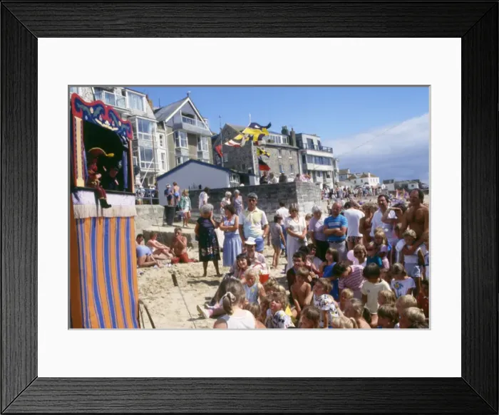 Framed Print : Punch and Judy show on the beach, Cornwall Framed Print : Punch and Judy show on the beach, Cornwall
