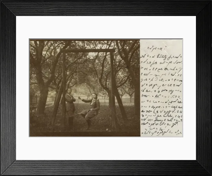 Framed Print : Two girl guides in uniform on a garden swing, Austria Framed Print : Two girl guides in uniform on a garden swing, Austria