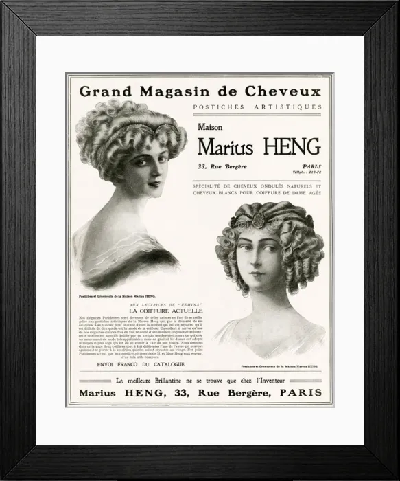 Framed Print : Advert for Marius Heng, hair stylist 1909 Framed Print : Advert for Marius Heng, hair stylist 1909