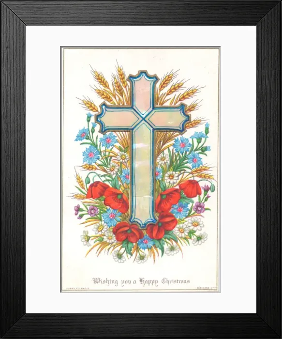 Framed Print : Red poppies and a cross on a Christmas card Framed Print : Red poppies and a cross on a Christmas card