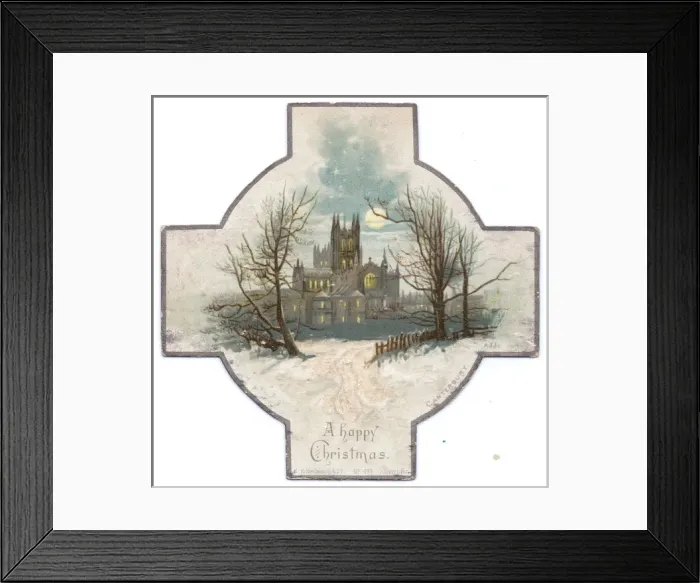 Framed Print : Snow scene on a cross-shaped Christmas card Framed Print : Snow scene on a cross-shaped Christmas card