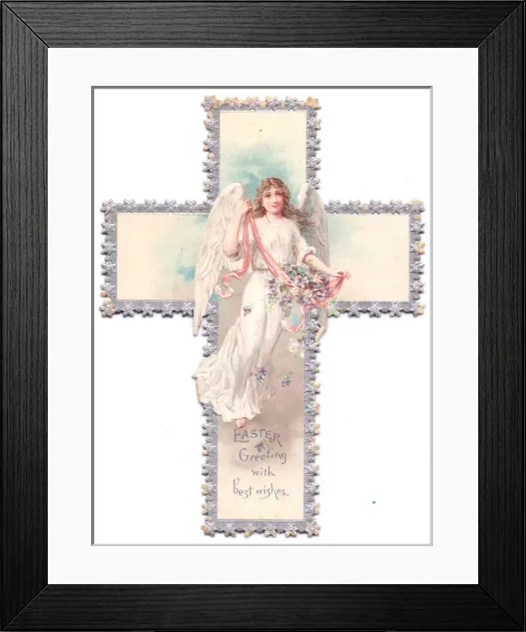 Framed Print : Angel on a cross-shaped Easter card Framed Print : Angel on a cross-shaped Easter card