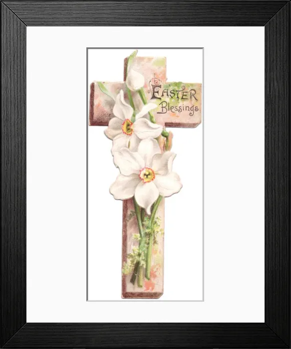 Framed Print : White flowers on a cross-shaped Easter card Framed Print : White flowers on a cross-shaped Easter card