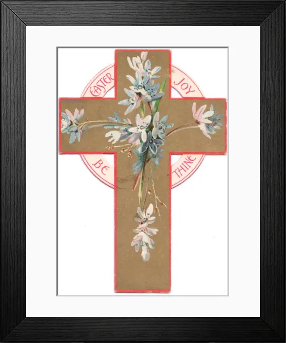 Framed Print : Blue and white flowers on a cross-shaped Easter card Framed Print : Blue and white flowers on a cross-shaped Easter card