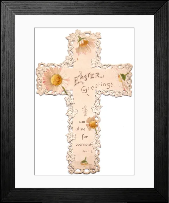 Framed Print : White daisies on a cross-shaped Easter card Framed Print : White daisies on a cross-shaped Easter card