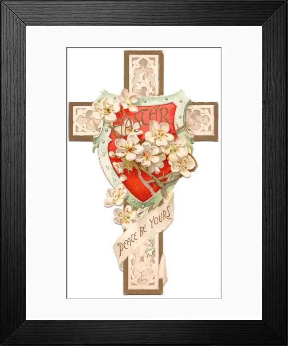 Framed Print : White flowers on a cross-shaped Easter card Framed Print : White flowers on a cross-shaped Easter card