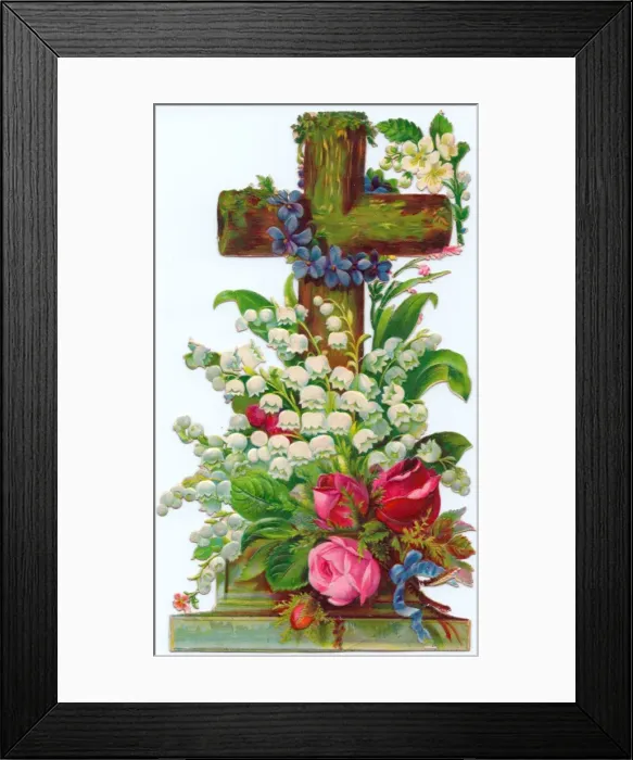 Framed Print : Assorted flowers on a cross-shaped greetings card Framed Print : Assorted flowers on a cross-shaped greetings card